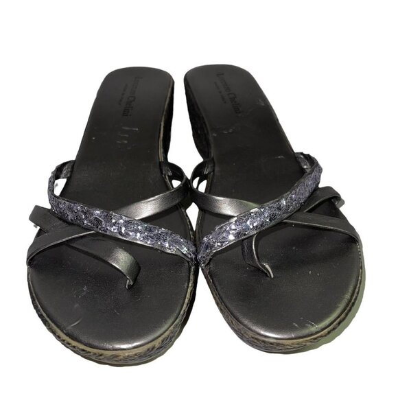 Lorenzo Chelini Wedge Glitter Sandal Thong Grey Women's Size 9 - Picture 3 of 6